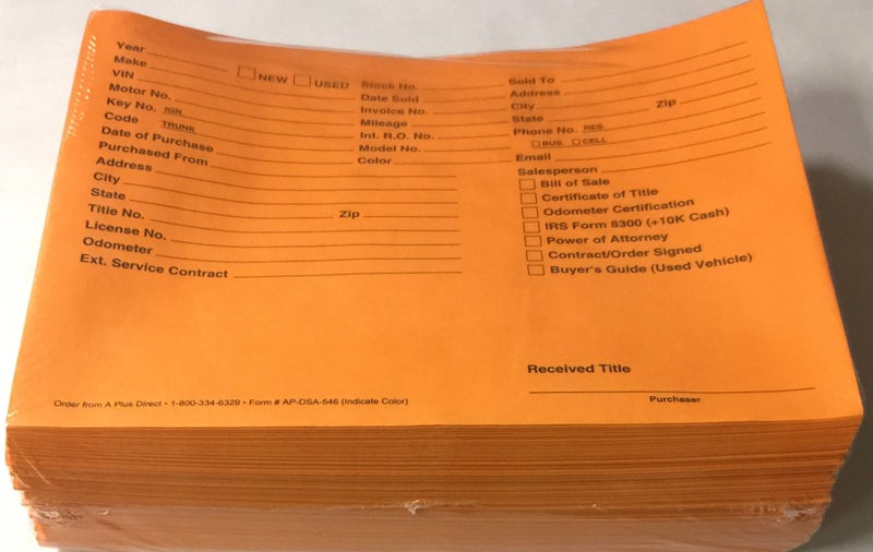 A Plus Auto Dealer Vehicle Paper File Jackets Orange DSA-546, Quantity 100 (U6) - Image 2